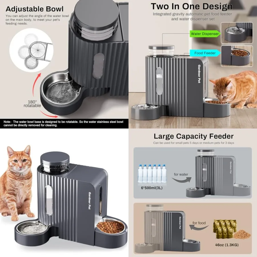 Automatic Gravity Cat Food Feeder and Water Dispenser Stainless Steel Two-in-One Set Large Capacity Dispenser for Pets Dogs, Pu
Automatic Gravity Cat Food Feeder and Water Dispenser Stainless Steel Two-in-One Set Large Capacity Dispenser for Pets Dogs, Pu