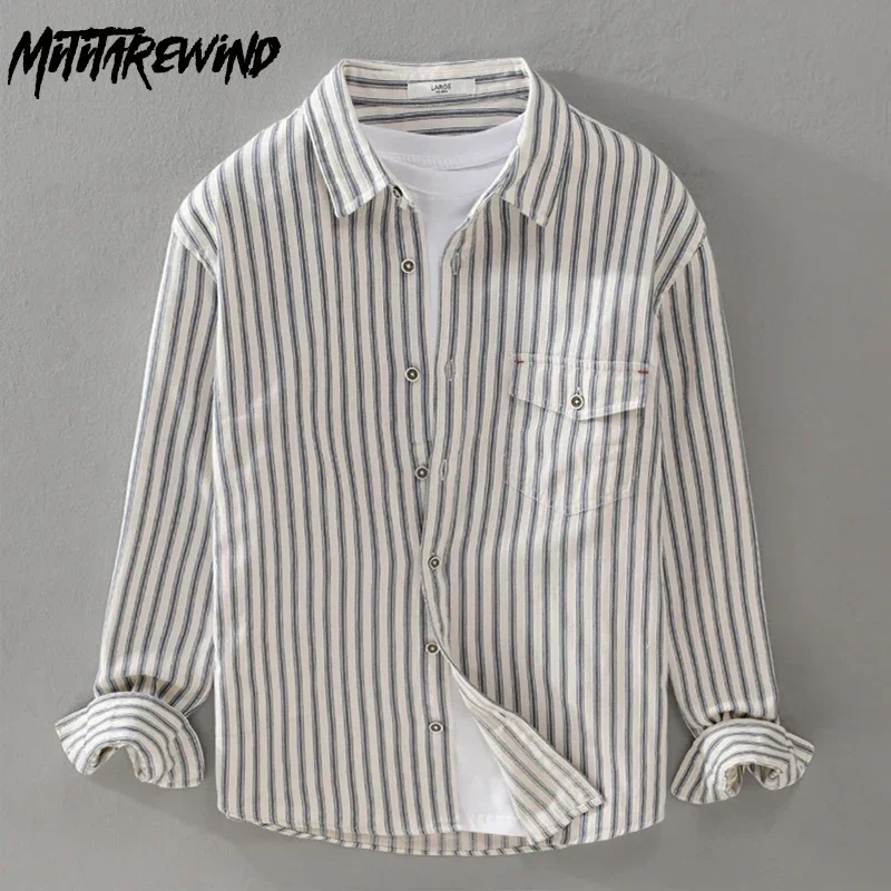 Japanese Vintage Striped Shirt Men Spring Fall Daily Casual Shirts Slim Fit Lapel Pocket Long Sleeve Shirt Simple Men's Clothing
Japanese Vintage Striped Shirt Men Spring Fall Daily Casual Shirts Slim Fit Lapel Pocket Long Sleeve Shirt Simple Men's Clothing