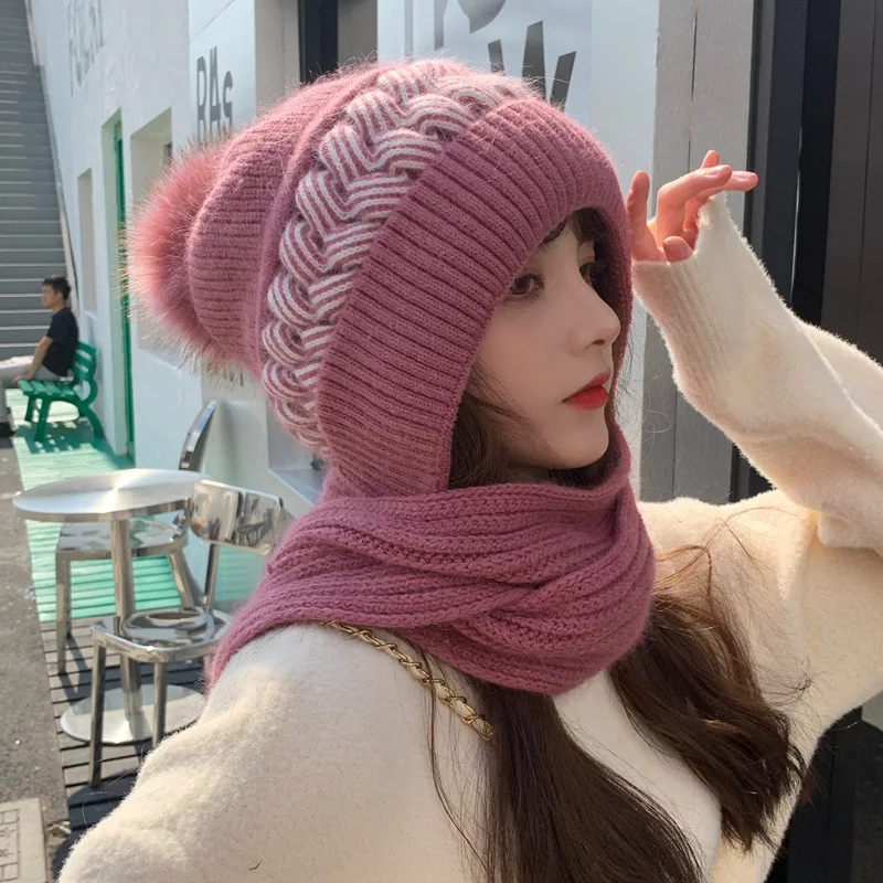 Hat Women's All-Match Korean Style Cute Knitted Cold Protection Earflaps Neck Thickened Woolen Cap Scarf One-Piece
Hat Women's All-Match Korean Style Cute Knitted Cold Protection Earflaps Neck Thickened Woolen Cap Scarf One-Piece