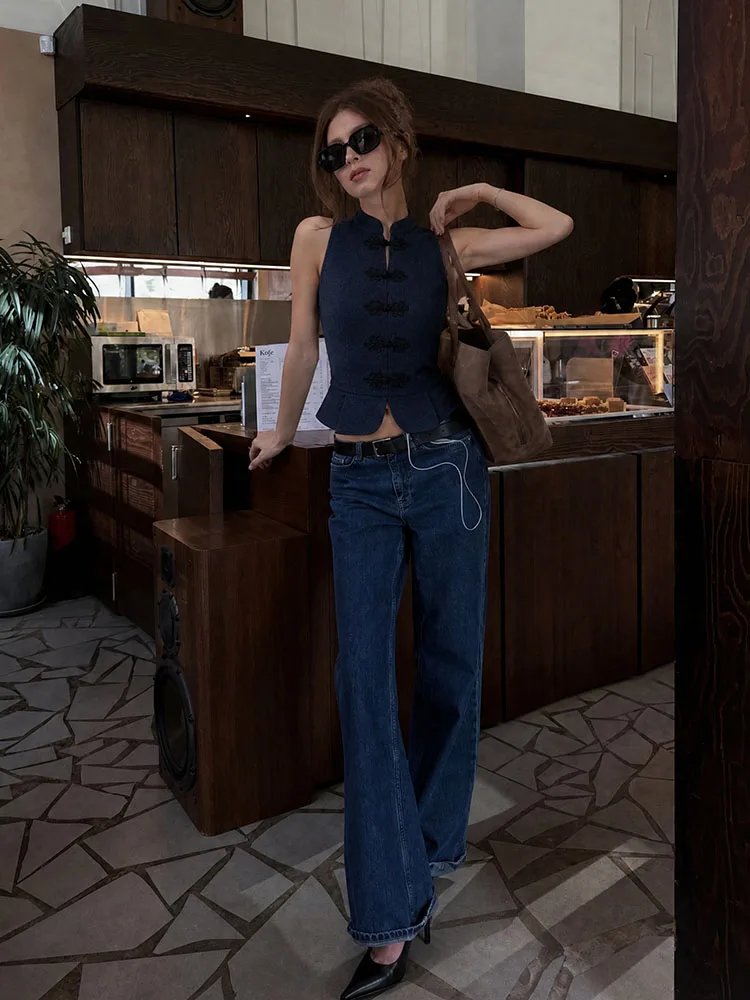 HH Women Summer Spring Party Chic Retro Dark Denim Mandarin Collar Frog Button Peplum Sleeveless Vest For Casual Office Wear
HH Women Summer Spring Party Chic Retro Dark Denim Mandarin Collar Frog Button Peplum Sleeveless Vest For Casual Office Wear