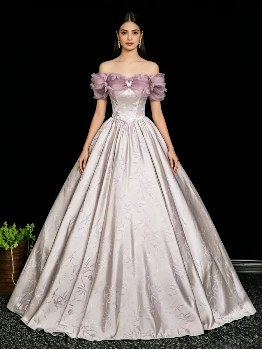 Off Shoulder Tulle Sleeve Jacquard Satin Ball Gown Lace Up Back Quinceanera Graduation Stage Wedding Guest Evening Dress
Off Shoulder Tulle Sleeve Jacquard Satin Ball Gown Lace Up Back Quinceanera Graduation Stage Wedding Guest Evening Dress
