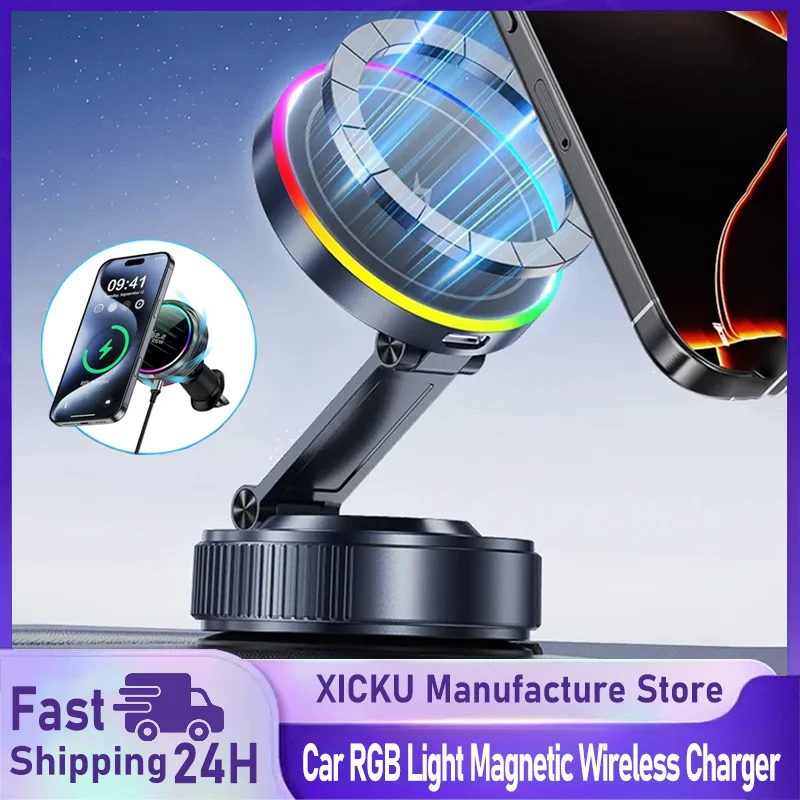 Car RGB Light Magnetic Wireless Charger 720° Rotate Vacuum Suction Bracket Phone Holder for Magsafe iPhone 17~12 Fast Charging
Car RGB Light Magnetic Wireless Charger 720° Rotate Vacuum Suction Bracket Phone Holder for Magsafe iPhone 17~12 Fast Charging