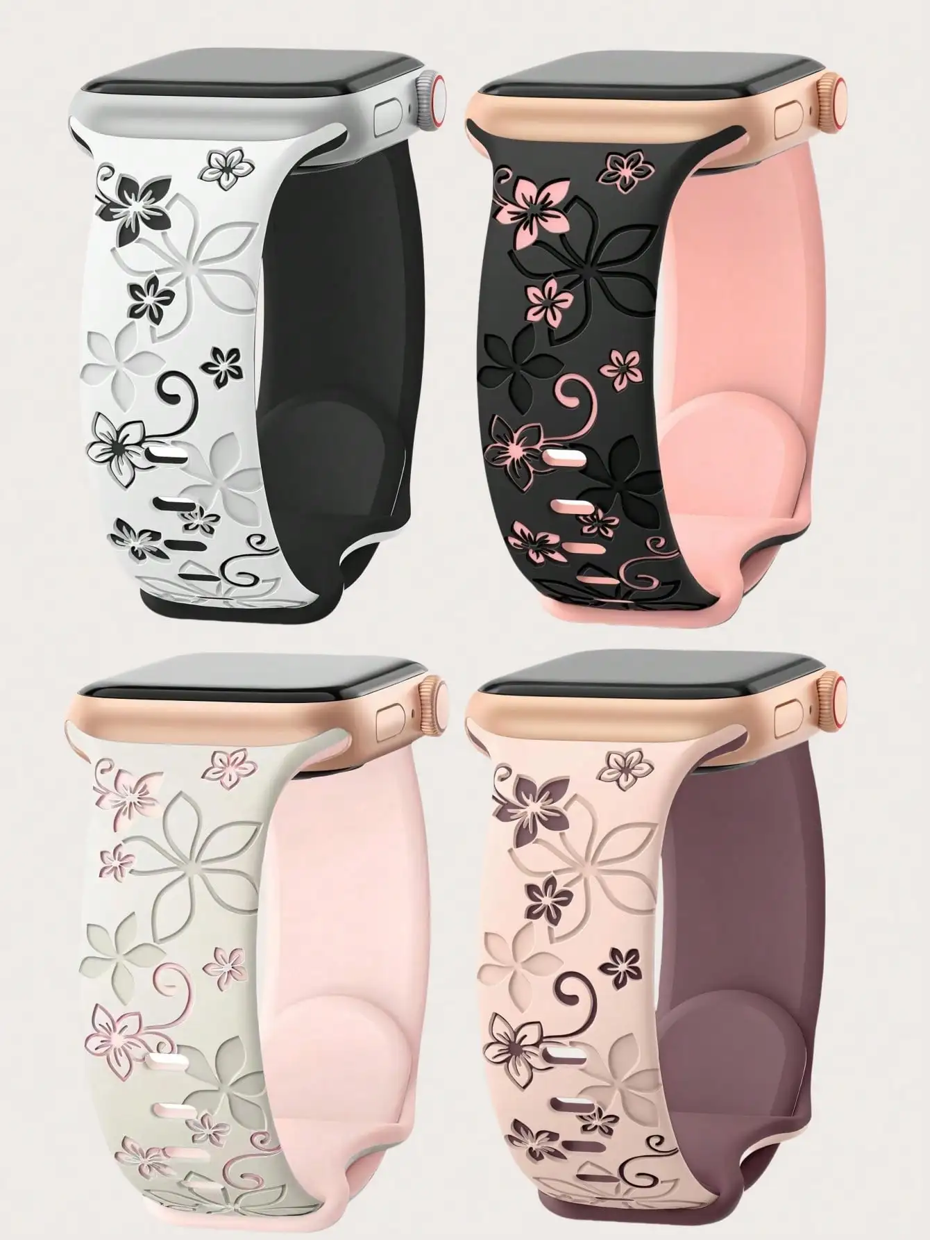 4 Packs Floral Engraved Band Compatible With Apple Watch Band 40mm 38mm 41mm 44mm 45mm 42mm 46mm 49mm Women, Sport Silicone Wristbands Replacement Compatible With IWatch Series 11 10 9 8 7 SE Ultra 6 5 4 3 2 1
4 Packs Floral Engraved Band Compatible With Apple Watch Band 40mm 38mm 41mm 44mm 45mm 42mm 46mm 49mm Women, Sport Silicone Wristbands Replacement Compatible With IWatch Series 11 10 9 8 7 SE Ultra 6 5 4 3 2 1