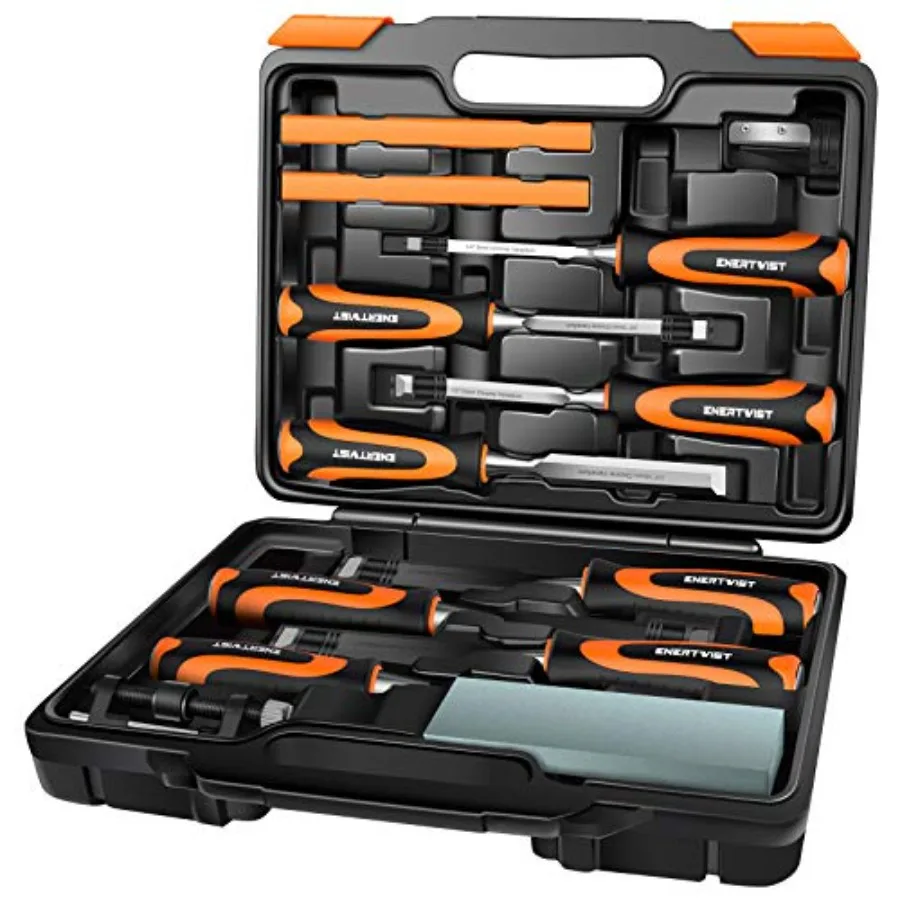 13pcs Premium Wood Chisel Set with 8 CRV Construction Wood Chisels 1 Sharpening Stone 1 Honing Guide 2 Carpenter Pencils 1 Shar
13pcs Premium Wood Chisel Set with 8 CRV Construction Wood Chisels 1 Sharpening Stone 1 Honing Guide 2 Carpenter Pencils 1 Shar
