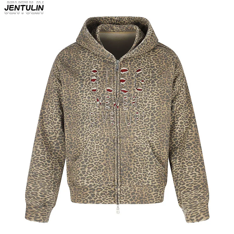 American Retro Leopard Print Hollowed Out Perforated Letter Hooded Cardigan With Double Zipper Men's Hoodie Jacket
American Retro Leopard Print Hollowed Out Perforated Letter Hooded Cardigan With Double Zipper Men's Hoodie Jacket