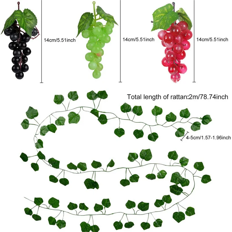 AB33-36 Strands Artificial Fake Grape Vines Ivy Leaves With 9 Strings Grapes For Wedding Party Home Wall Decoration
AB33-36 Strands Artificial Fake Grape Vines Ivy Leaves With 9 Strings Grapes For Wedding Party Home Wall Decoration