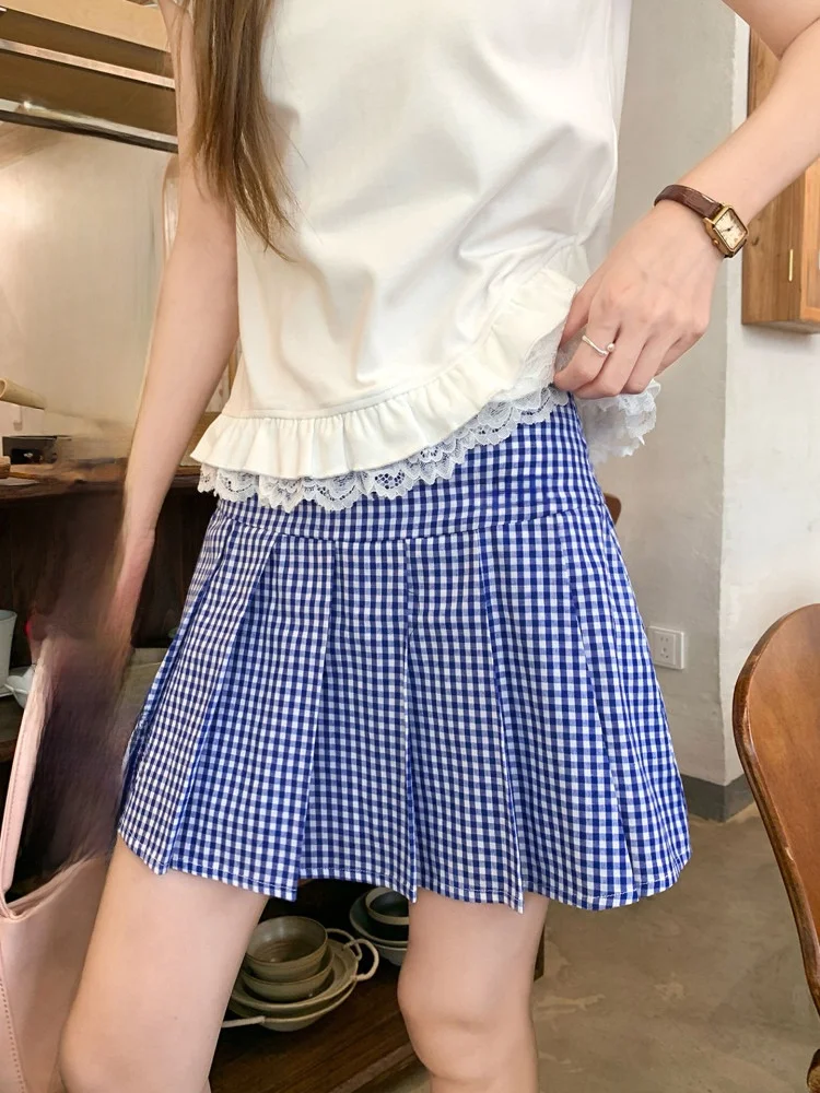 Синяя юбка А-силуэта в клетку с высокой талией, плиссированная, женская, стройнящая, в корейском стиле, из хлопка, длиной до колена
Синяя юбка А-силуэта в клетку с высокой талией, плиссированная, женская, стройнящая, в корейском стиле, из хлопка, длиной до колена