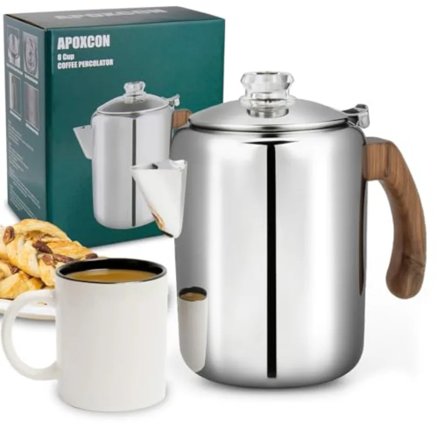 Coffee Percolator Pot Stainless Steel Coffee Maker with Tough Glass Knob and Fireproof Solid Wood Handle and Drip-Free Spout Ca
Coffee Percolator Pot Stainless Steel Coffee Maker with Tough Glass Knob and Fireproof Solid Wood Handle and Drip-Free Spout Ca