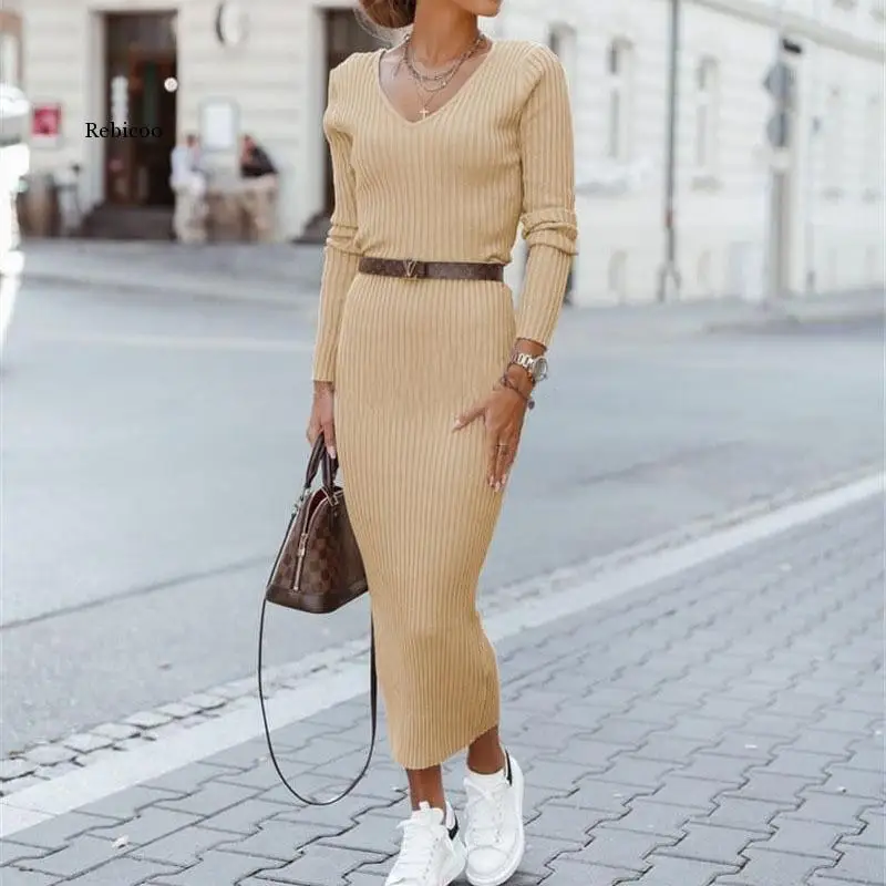 Casual Plain V-neck Long-sleeved Slim Winter Spring and Autumn Clothing Daily Knit Bodycon Dress
Casual Plain V-neck Long-sleeved Slim Winter Spring and Autumn Clothing Daily Knit Bodycon Dress
