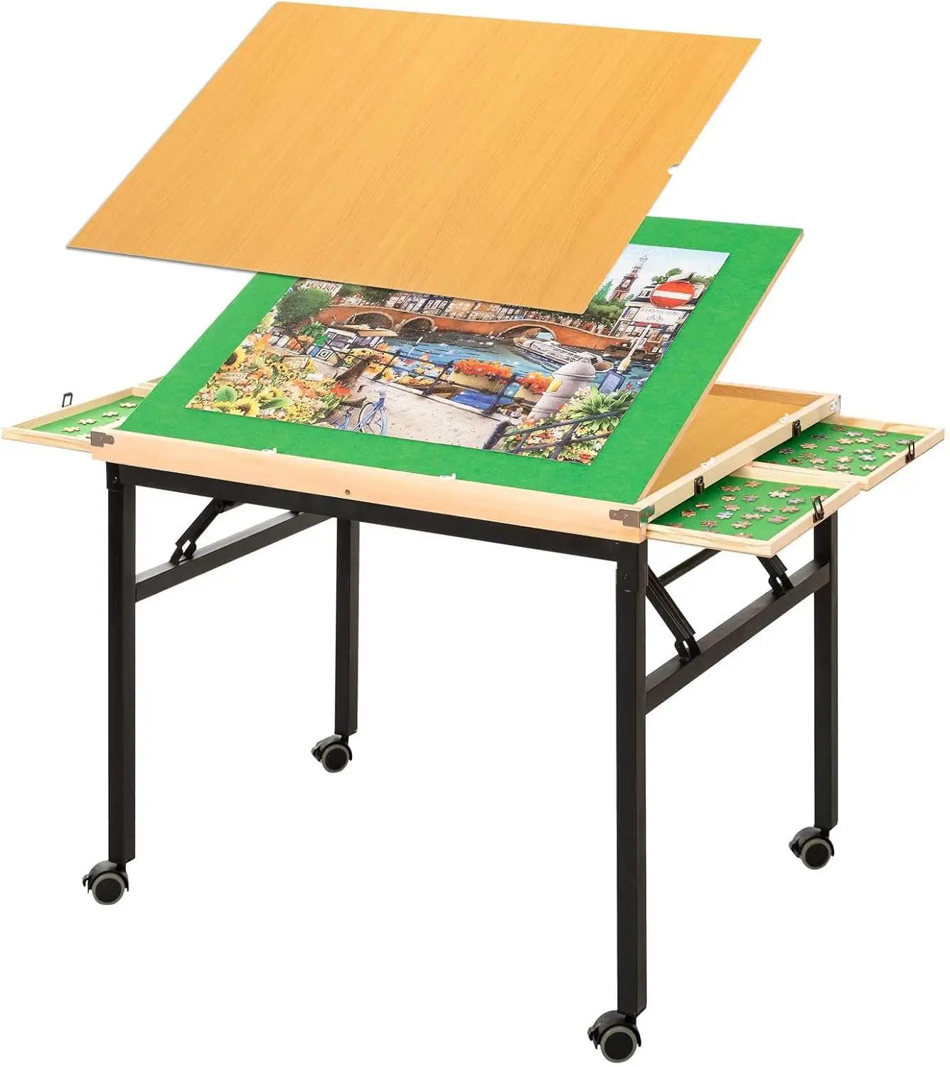 Puzzle Table and Board with 4 Drawers - Adjustable Tilting Angle, Wheels & No Assembly Folding Legs for 1500 Piece Jigsaw Puzzle
Puzzle Table and Board with 4 Drawers - Adjustable Tilting Angle, Wheels & No Assembly Folding Legs for 1500 Piece Jigsaw Puzzle