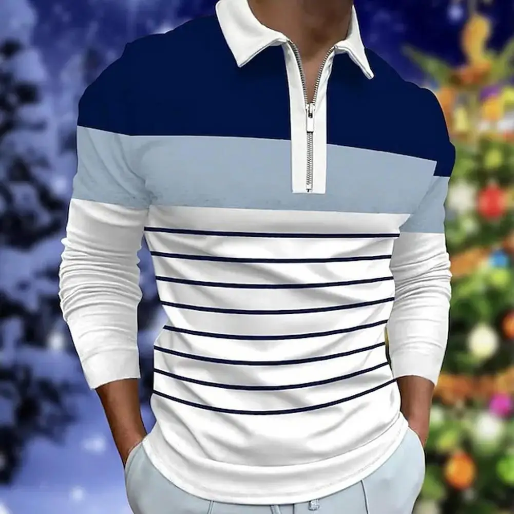 Warm Men Top Men's Striped Long Sleeve Shirt with Zipper Decor Slim Fit Business Style Top for Fall Spring Soft Breathable
Warm Men Top Men's Striped Long Sleeve Shirt with Zipper Decor Slim Fit Business Style Top for Fall Spring Soft Breathable