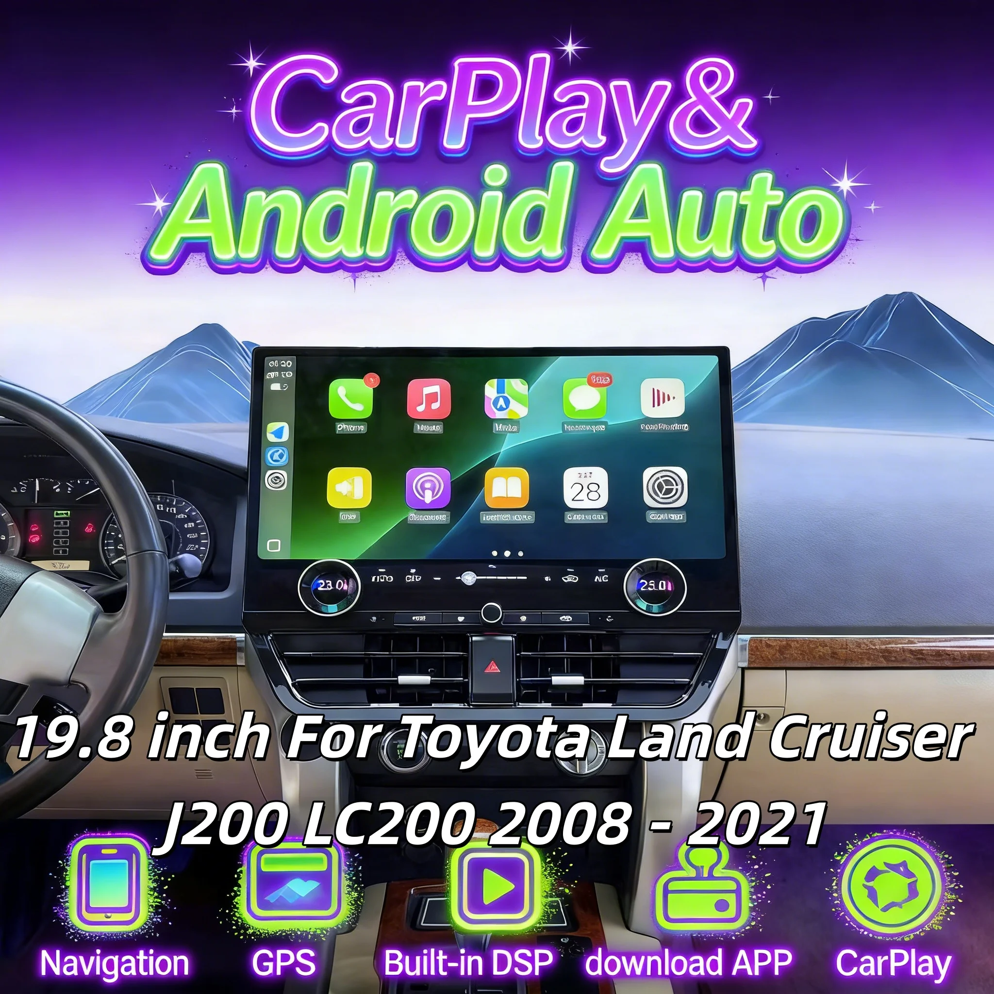 19,8-дюймовая автомагнитола Android 13 с Carplay для Toyota Land Cruiser J200 LC200 2008-2021, мультимедийная автомобильная GPS-навигационная система с DSP и 4G
19,8-дюймовая автомагнитола Android 13 с Carplay для Toyota Land Cruiser J200 LC200 2008-2021, мультимедийная автомобильная GPS-навигационная система с DSP и 4G