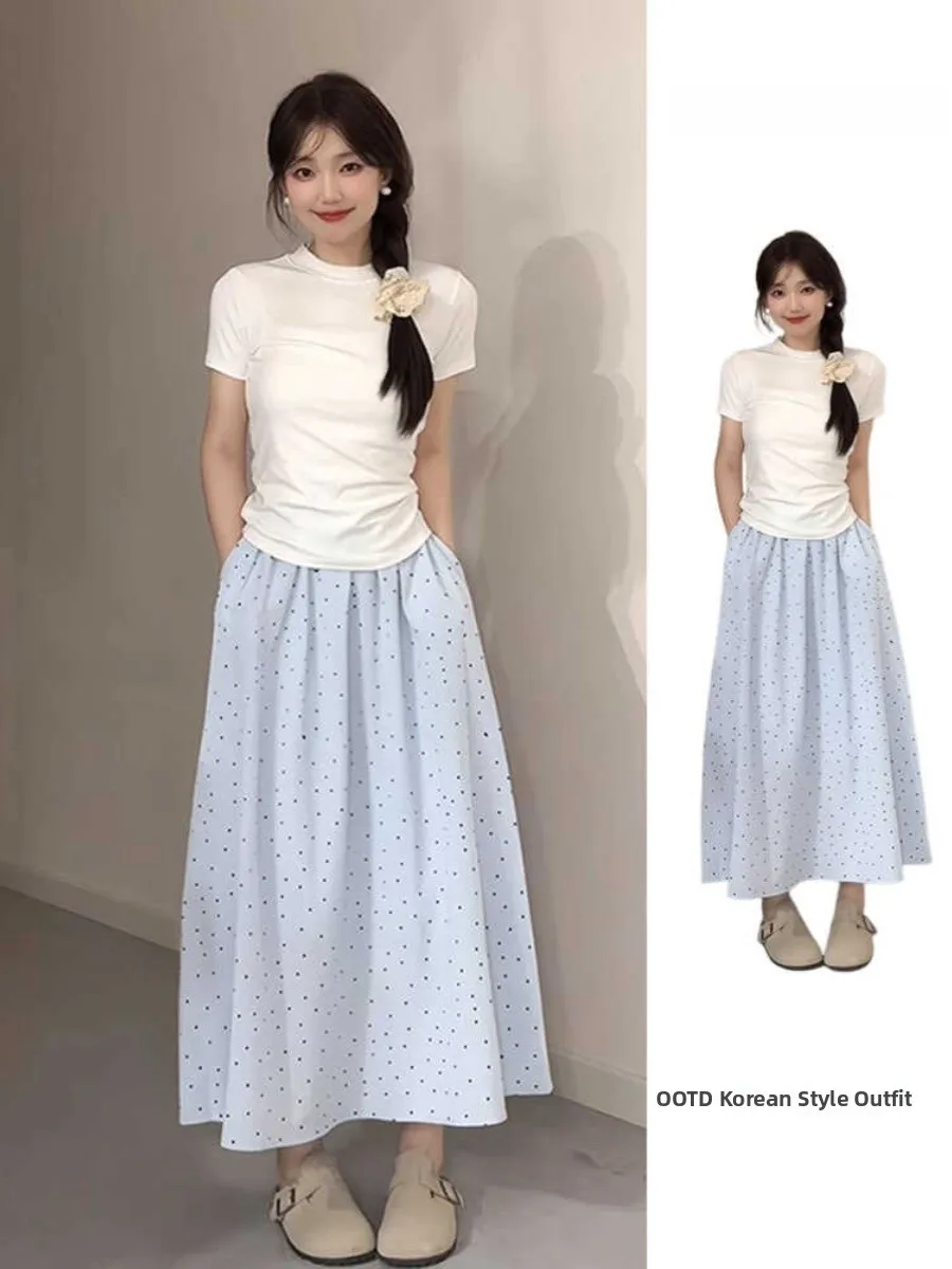 plus Size Women's Blue Polka Dot A-Line Midi Skirt High Waist Slimming Summer New Style Korean Version Casual Long Skirt
plus Size Women's Blue Polka Dot A-Line Midi Skirt High Waist Slimming Summer New Style Korean Version Casual Long Skirt