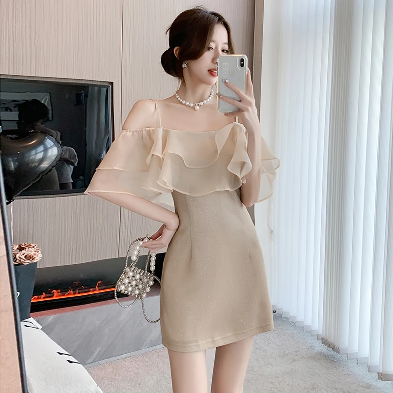 French Sweet and Sexy Ruffle Edge Camisole Dress For Women Summer New Slash Collar Temperament Slim Fit Chiffon Short Skirt
French Sweet and Sexy Ruffle Edge Camisole Dress For Women Summer New Slash Collar Temperament Slim Fit Chiffon Short Skirt