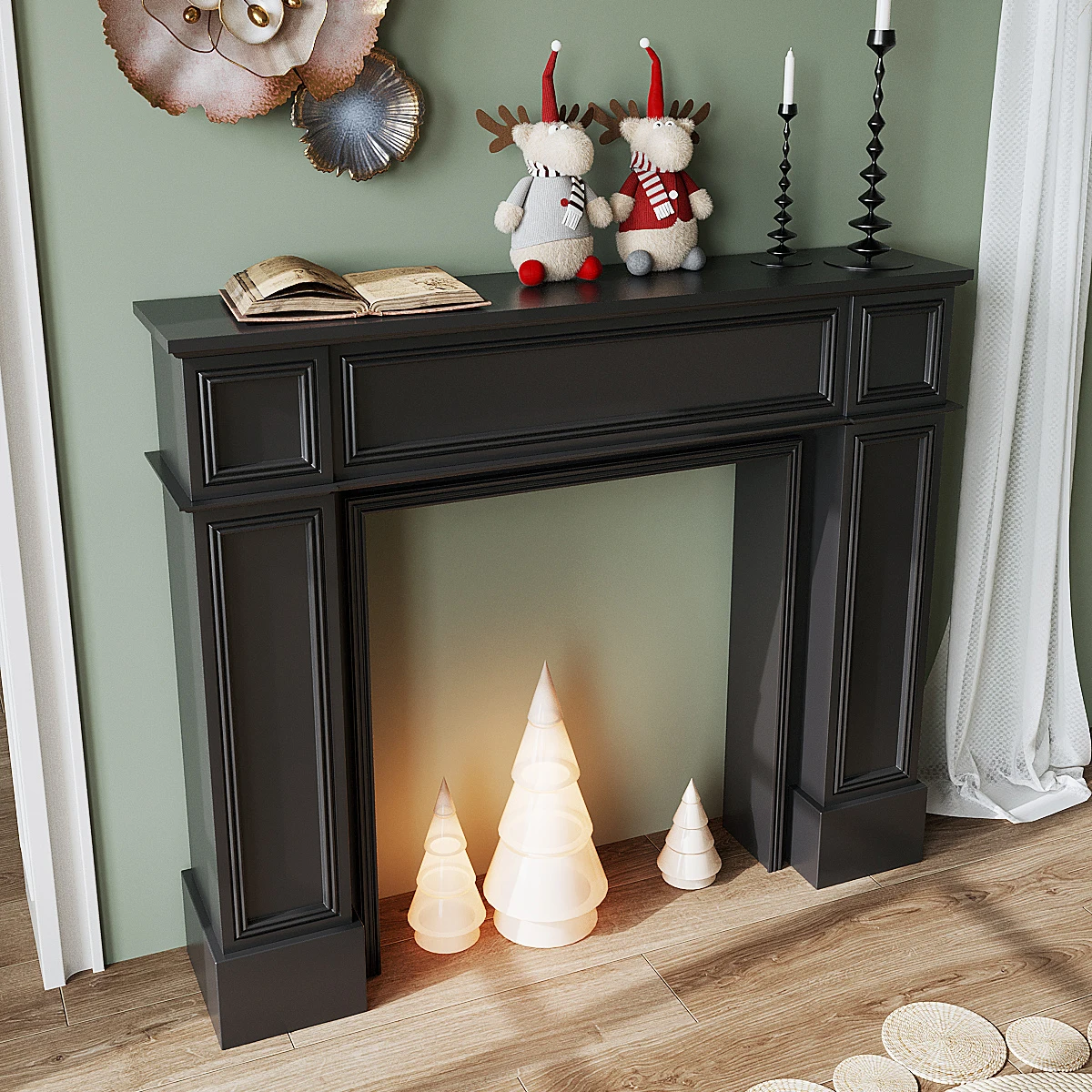 French retro black solid wood fireplace decorative cabinet, entrance cabinet, European and American small fireplace rack
French retro black solid wood fireplace decorative cabinet, entrance cabinet, European and American small fireplace rack