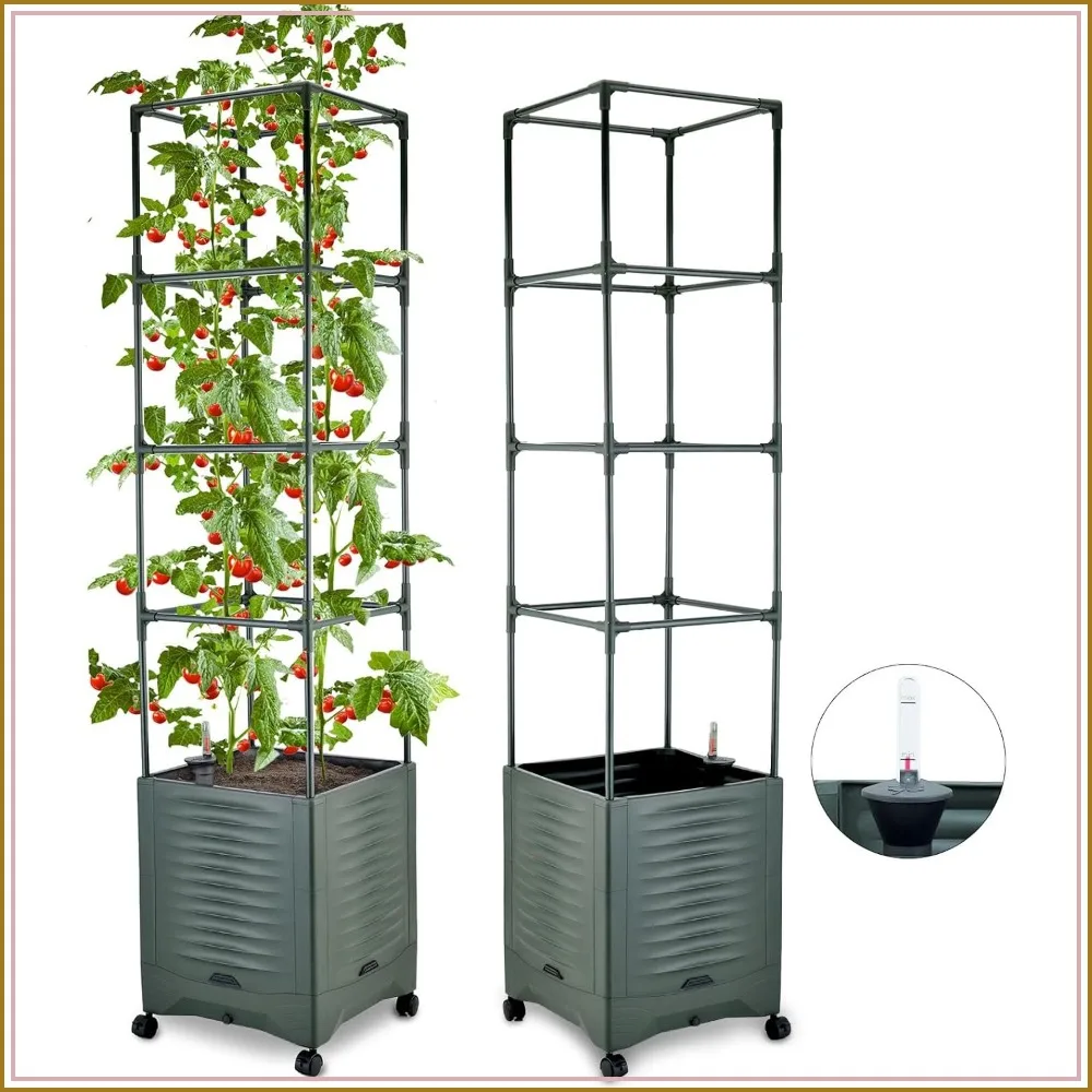 56.5" Tall Self-Watering Tomato Planter with Trellis & Wheels - 2 Gal Reservoir, Easy Move, Ideal for Patio
56.5" Tall Self-Watering Tomato Planter with Trellis & Wheels - 2 Gal Reservoir, Easy Move, Ideal for Patio
