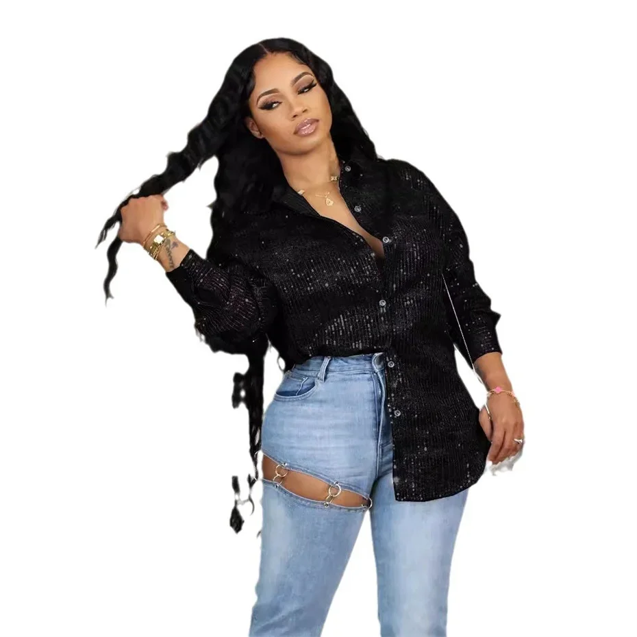 Wholesale Bulk Items Lots Lapel Sequin Bead Top Shirt Women Clothing 2025 Fall Fashion Sexy Slim Tops
Wholesale Bulk Items Lots Lapel Sequin Bead Top Shirt Women Clothing 2025 Fall Fashion Sexy Slim Tops