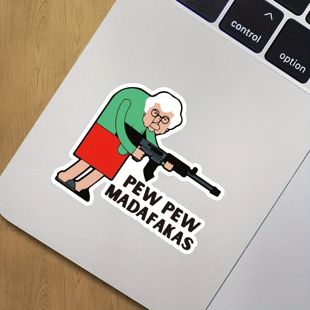 1 шт. Забавная виниловая наклейка с надписью "Pew Pew Madafakas" и изображением мультяшной бабушки с пистолетом, глянцевая, с глянцевым покрытием.
1 шт. Забавная виниловая наклейка с надписью "Pew Pew Madafakas" и изображением мультяшной бабушки с пистолетом, глянцевая, с глянцевым покрытием.