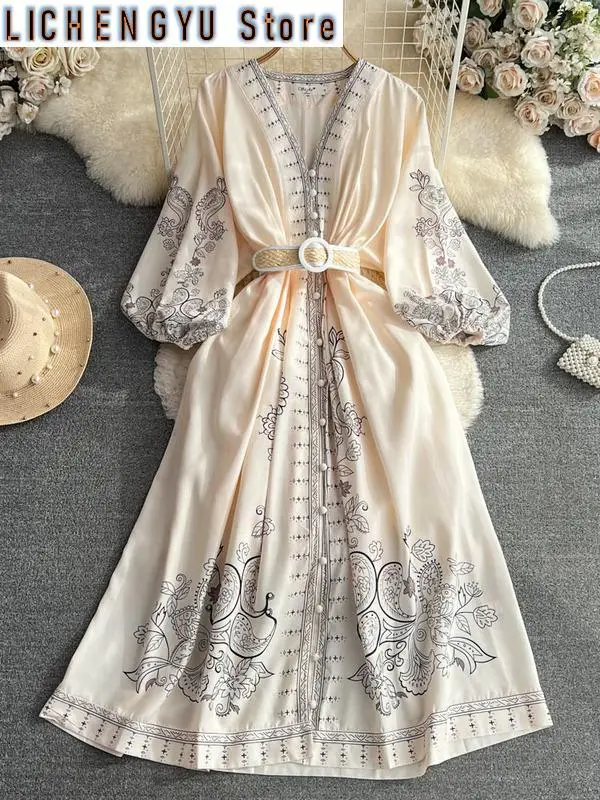 Sweet Style Women's Lantern Long Sleeve V-neck Single-breasted Contrast Color High Waist Dress Autumn New Dresses
Sweet Style Women's Lantern Long Sleeve V-neck Single-breasted Contrast Color High Waist Dress Autumn New Dresses