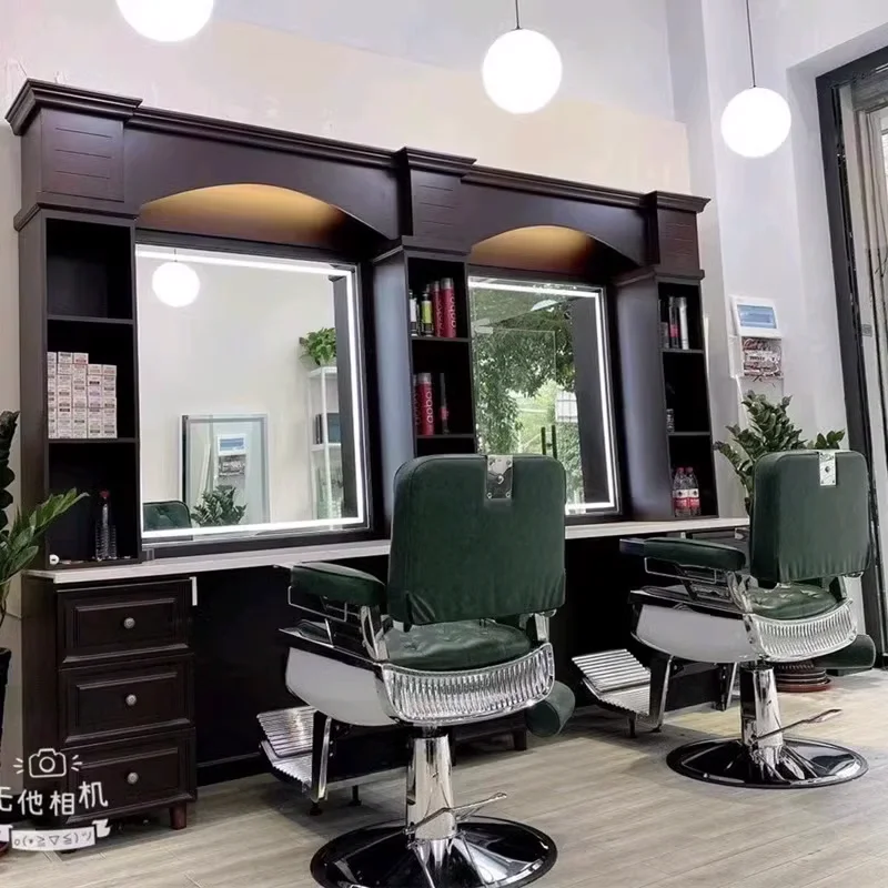 High-end retro barber shop mirror hair salon with light cut mirror men
High-end retro barber shop mirror hair salon with light cut mirror men