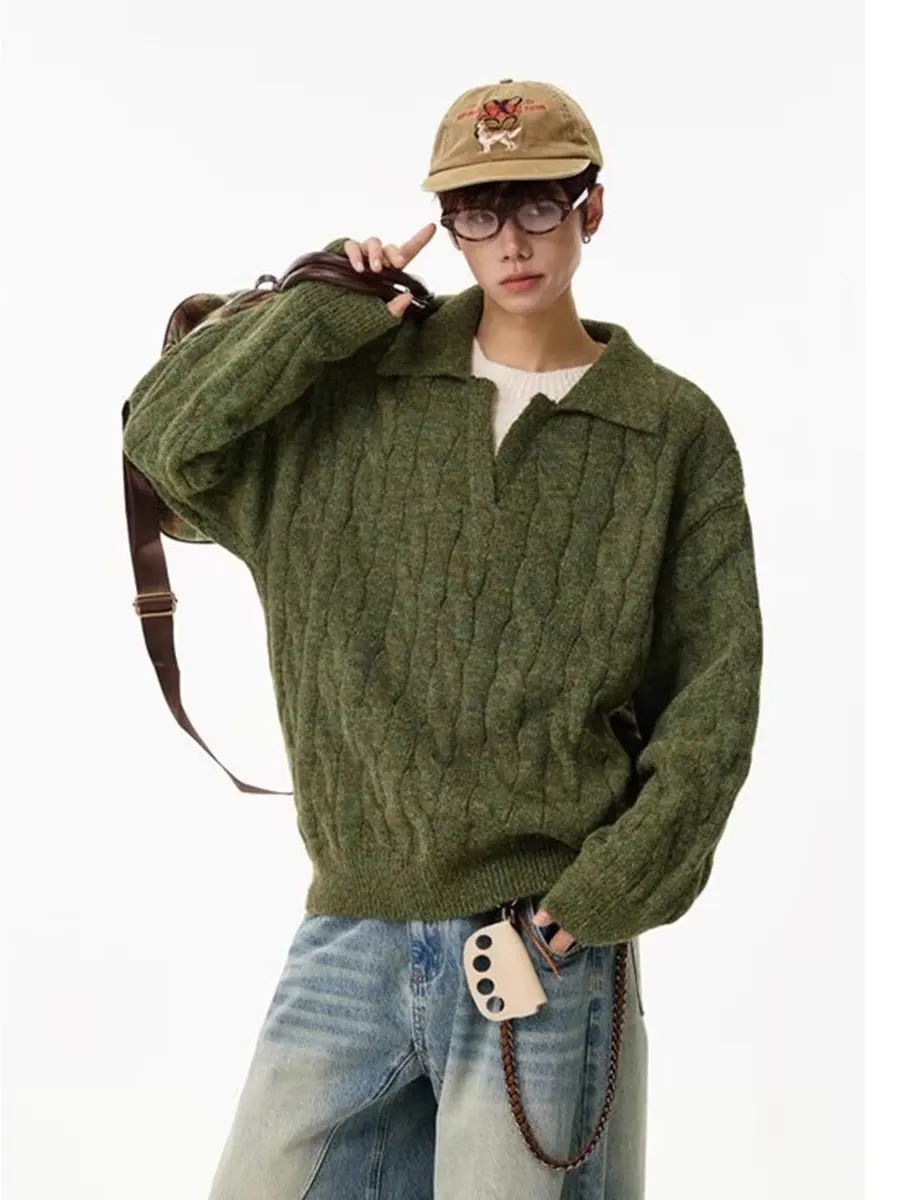 American Retro Turtlene Twist Casual Knitted Sweater Men's Autumn Winter Lazy Sle Loose Fit Knitwear Top for Youth
American Retro Turtlene Twist Casual Knitted Sweater Men's Autumn Winter Lazy Sle Loose Fit Knitwear Top for Youth