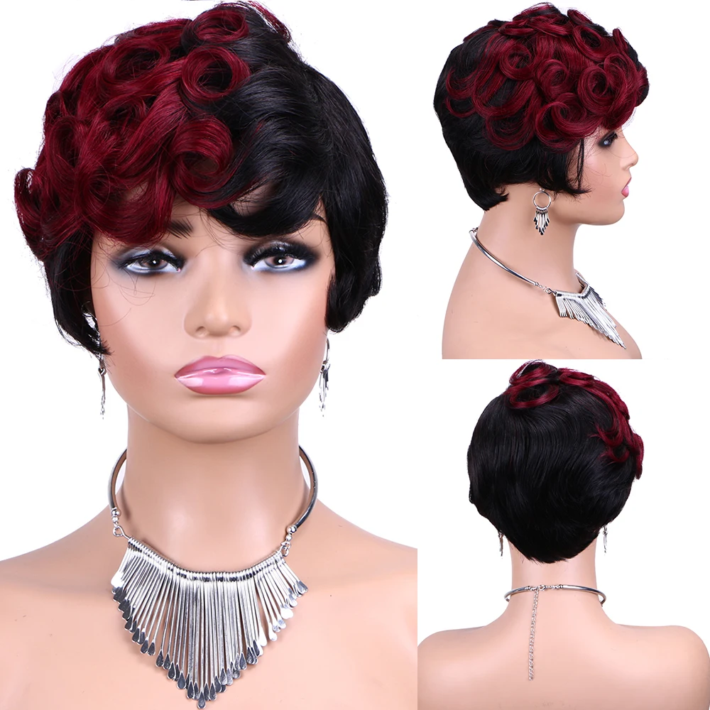 Short Pixie Wigs for Black Women Short Black Kinky Curly Wigs With Burbundy Red Wigs Human Hair For Afro African Non Lace Wigs
Short Pixie Wigs for Black Women Short Black Kinky Curly Wigs With Burbundy Red Wigs Human Hair For Afro African Non Lace Wigs