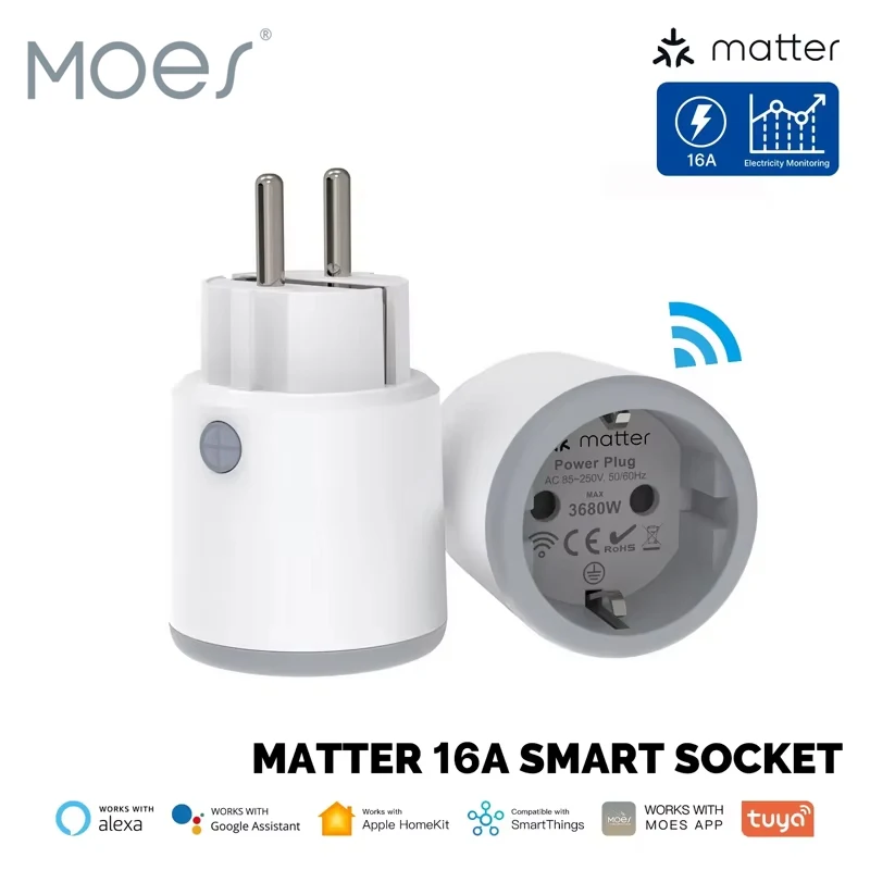MOES Tuya Smart Plug Matter Wi-Fi Розетка 16A Смарт-таймер Розетка Монитор мощности Поддержка Apple Homekit Работа с Google Home Alexa
MOES Tuya Smart Plug Matter Wi-Fi Розетка 16A Смарт-таймер Розетка Монитор мощности Поддержка Apple Homekit Работа с Google Home Alexa