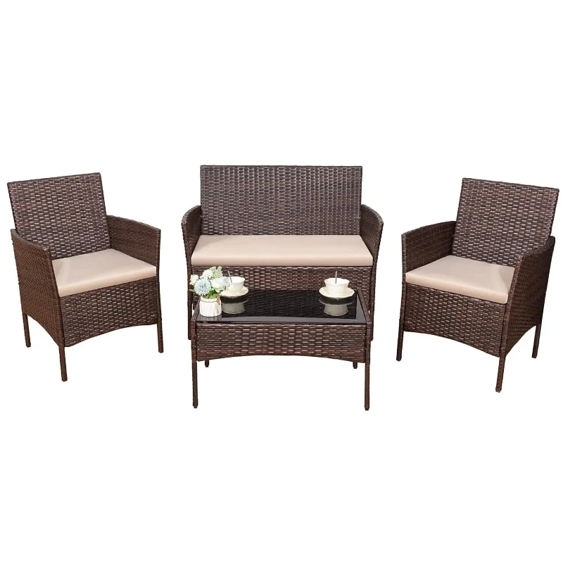 4 Piece PE Rattan Outdoor Furniture Set with Cushions & Table, Balcony Lawn Porch Use, Beige & Brown, Customized
4 Piece PE Rattan Outdoor Furniture Set with Cushions & Table, Balcony Lawn Porch Use, Beige & Brown, Customized