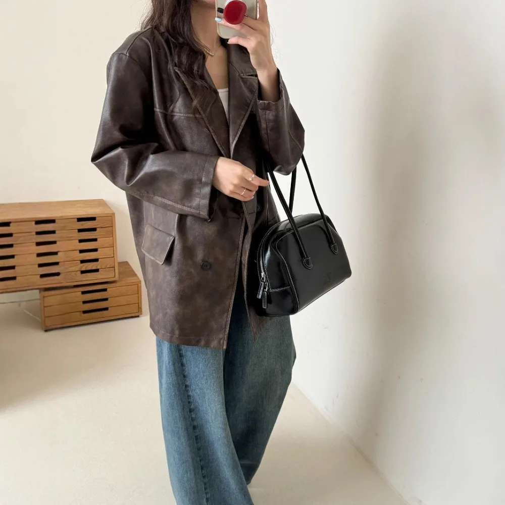 Leather Neck Jacket Brown Leather Jacket Spring Casual PU Faux Leather Jacket for Women Oversize Jacket Korean Review Many Outer
Leather Neck Jacket Brown Leather Jacket Spring Casual PU Faux Leather Jacket for Women Oversize Jacket Korean Review Many Outer
