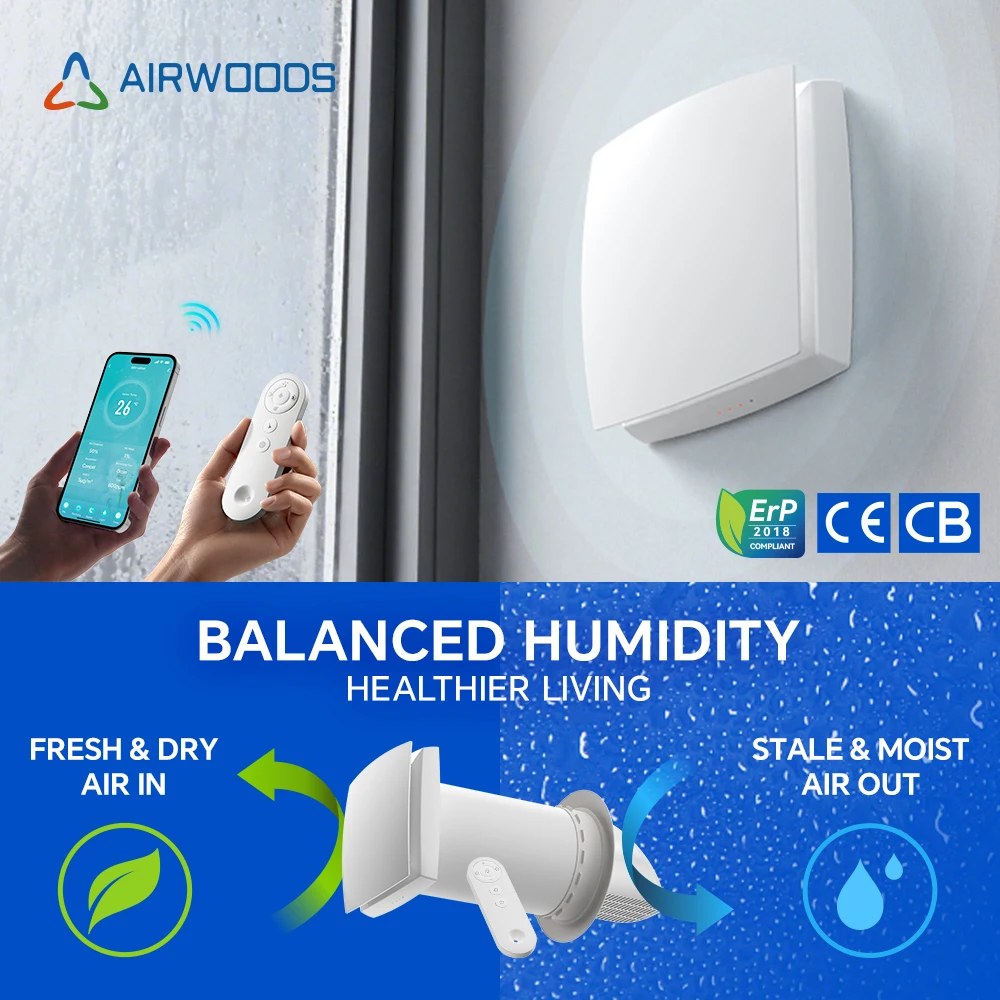 Wall-Mounted Energy Saving Heat Recovery Ventilation High Efficiency Quiet Operation Pairing 1 Min Smart WiFi Control Airwoods
Wall-Mounted Energy Saving Heat Recovery Ventilation High Efficiency Quiet Operation Pairing 1 Min Smart WiFi Control Airwoods