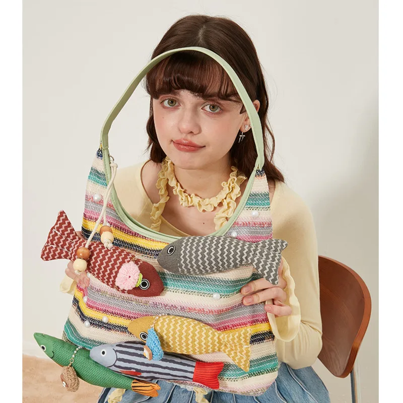 Bi Ling Jewelry Dopamine Color Blocked Bag Cute Fish Bag Daily Large Capacity Woven Tote Bag Single Shoulder Underarm Bag
Bi Ling Jewelry Dopamine Color Blocked Bag Cute Fish Bag Daily Large Capacity Woven Tote Bag Single Shoulder Underarm Bag
