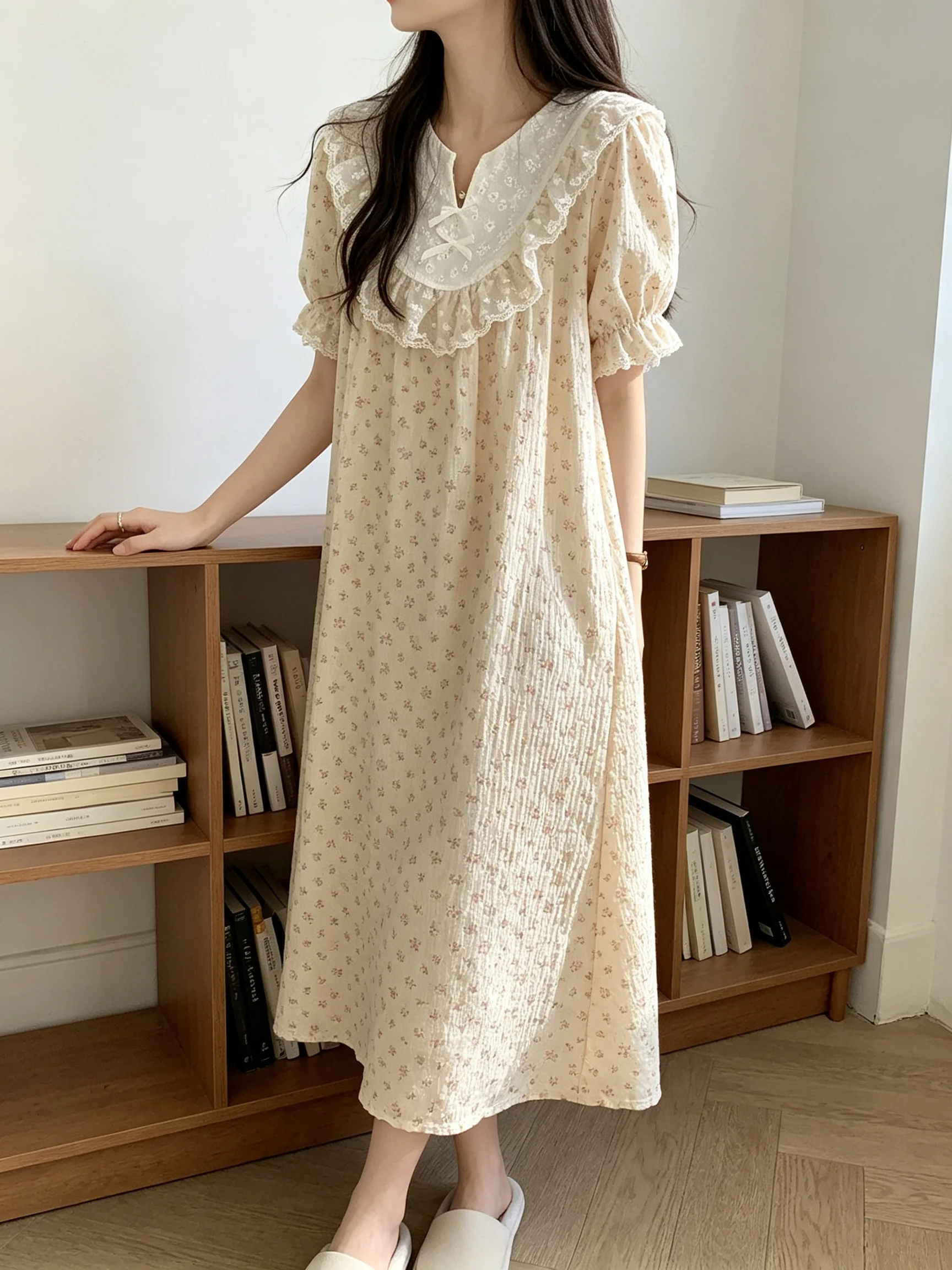 Summer Korean style Floral Print Nightgown for Girls Princess like Style Short sleeve Loose fitting Thin Cute Mid length Pajamas
Summer Korean style Floral Print Nightgown for Girls Princess like Style Short sleeve Loose fitting Thin Cute Mid length Pajamas