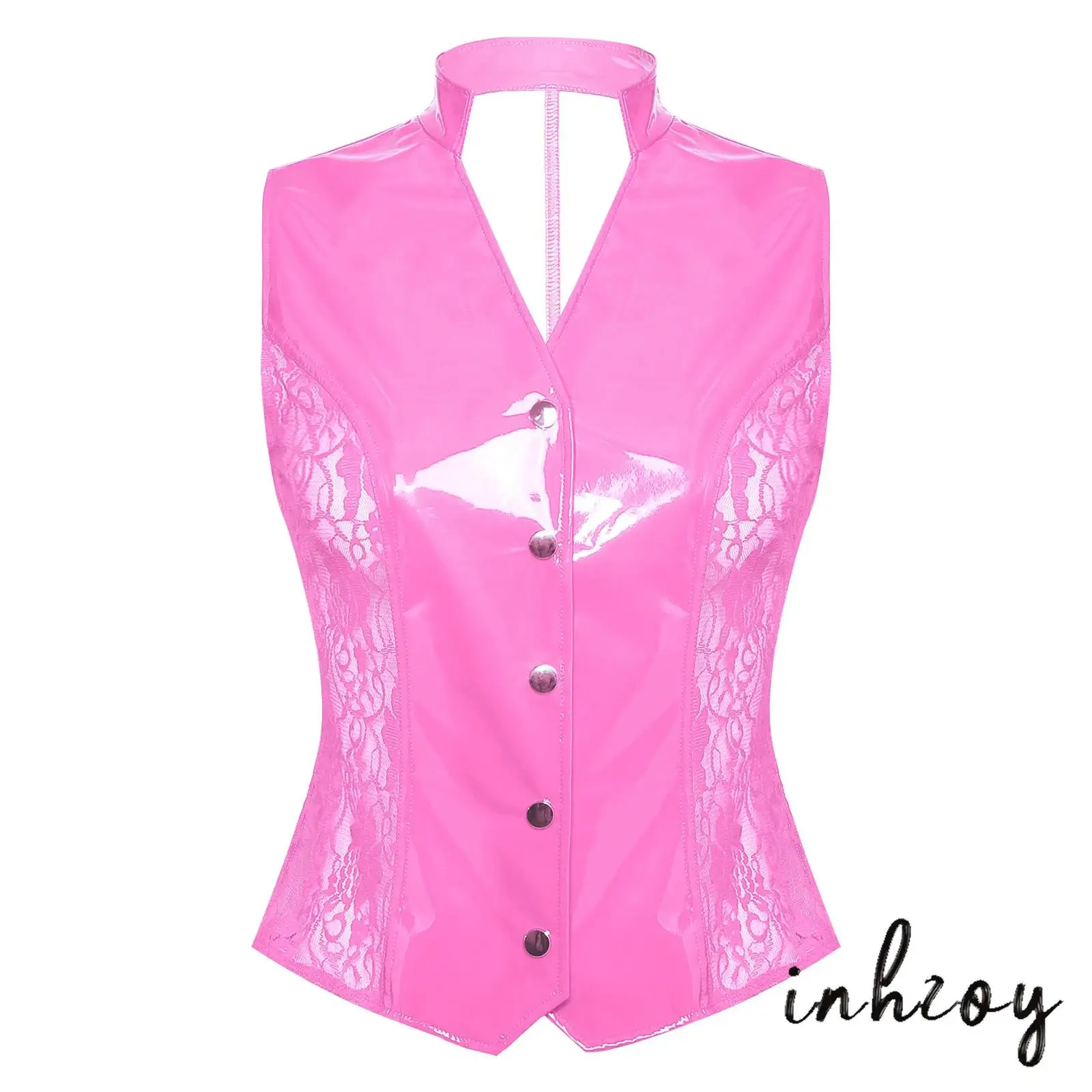 Women Glossy PU Leather Vest Top Sheer Floral Lace at Sides V Neck Sleeveless Button-down Tank Top Blouse for Nightclub Party
Women Glossy PU Leather Vest Top Sheer Floral Lace at Sides V Neck Sleeveless Button-down Tank Top Blouse for Nightclub Party