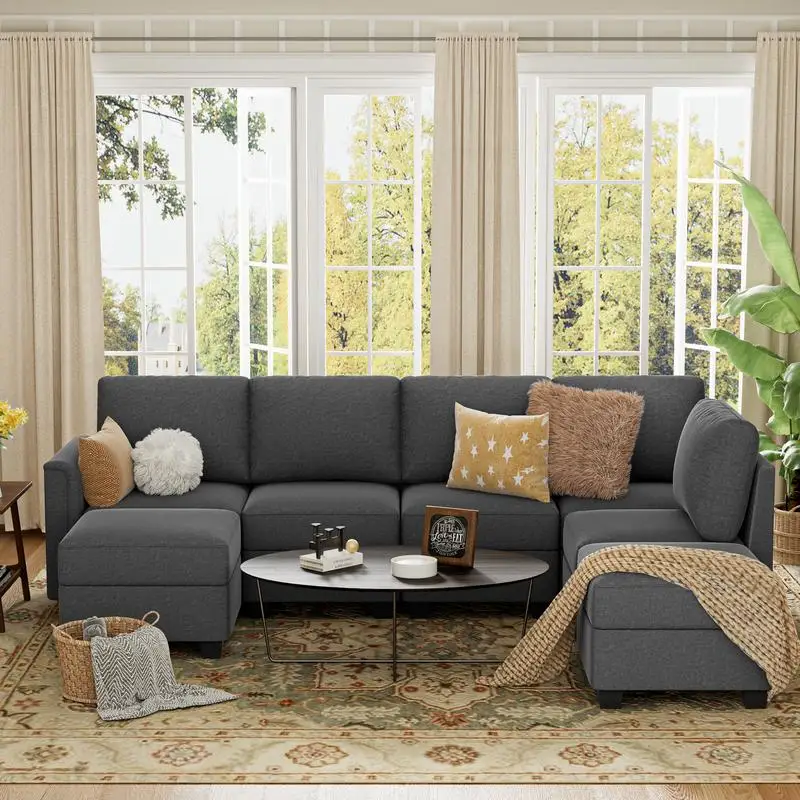 Modern 5-Seater Sectional Sofa with Chaise, Convertible U-Shaped Couch with Storage, Comfortable Modular Sofa for Living Room,
Modern 5-Seater Sectional Sofa with Chaise, Convertible U-Shaped Couch with Storage, Comfortable Modular Sofa for Living Room,
