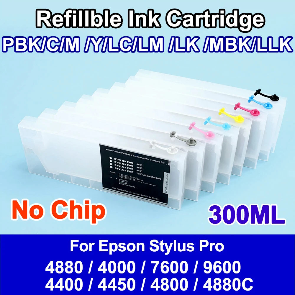 1 шт., 300 мл, пустые многоразовые картриджи без чипа для Epson stylus pro 4880 4880C 4000 7600 9600 4400 4450 4800 без чернил
1 шт., 300 мл, пустые многоразовые картриджи без чипа для Epson stylus pro 4880 4880C 4000 7600 9600 4400 4450 4800 без чернил