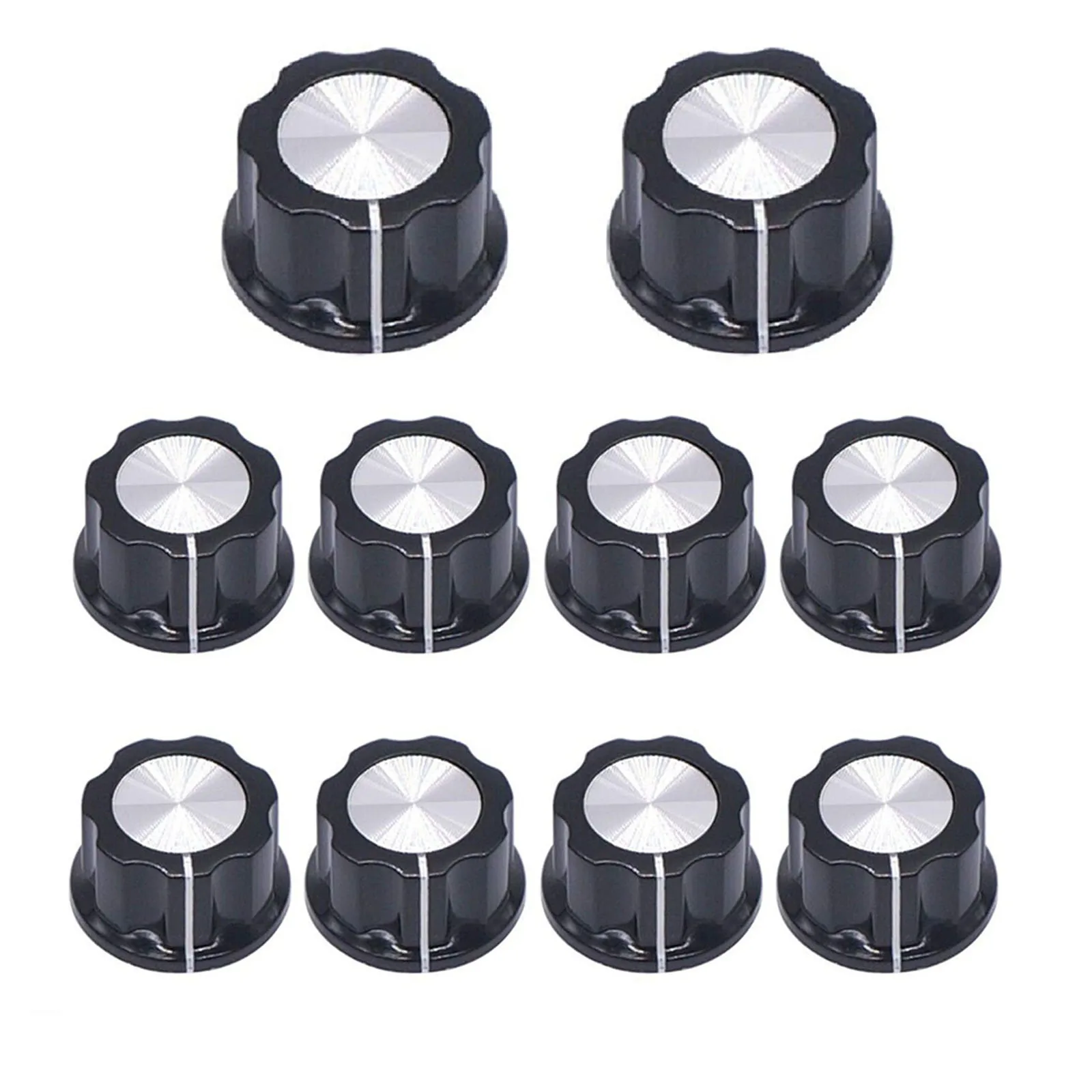 Potentiometer Knobs 10 Packs Perfect for 6mm Shaft Hole Silver Tone Top Rotary Design Enhances Your Electronics
Potentiometer Knobs 10 Packs Perfect for 6mm Shaft Hole Silver Tone Top Rotary Design Enhances Your Electronics