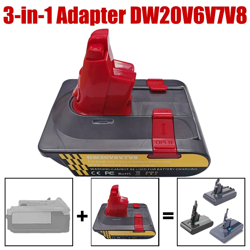 3-in-1 Adapter DW20V6V7V8 for DW 20V MAX Battery Converted To for Dyson V6/V7/V8 Series Vacuum Cleaner with Vacuum Fixing Clips
3-in-1 Adapter DW20V6V7V8 for DW 20V MAX Battery Converted To for Dyson V6/V7/V8 Series Vacuum Cleaner with Vacuum Fixing Clips