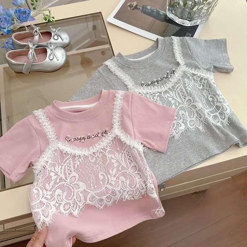 Summer Lace New Short Sleeve Pure Cotton T-Shirt for Girls False Two-Piece Style Large Kids' T-Shirt
Summer Lace New Short Sleeve Pure Cotton T-Shirt for Girls False Two-Piece Style Large Kids' T-Shirt
