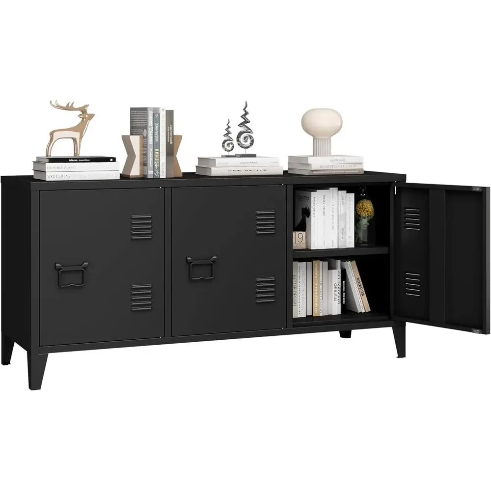 3-Door Metal TV Stand with Storage and Handles for Home or Office (Black)
3-Door Metal TV Stand with Storage and Handles for Home or Office (Black)