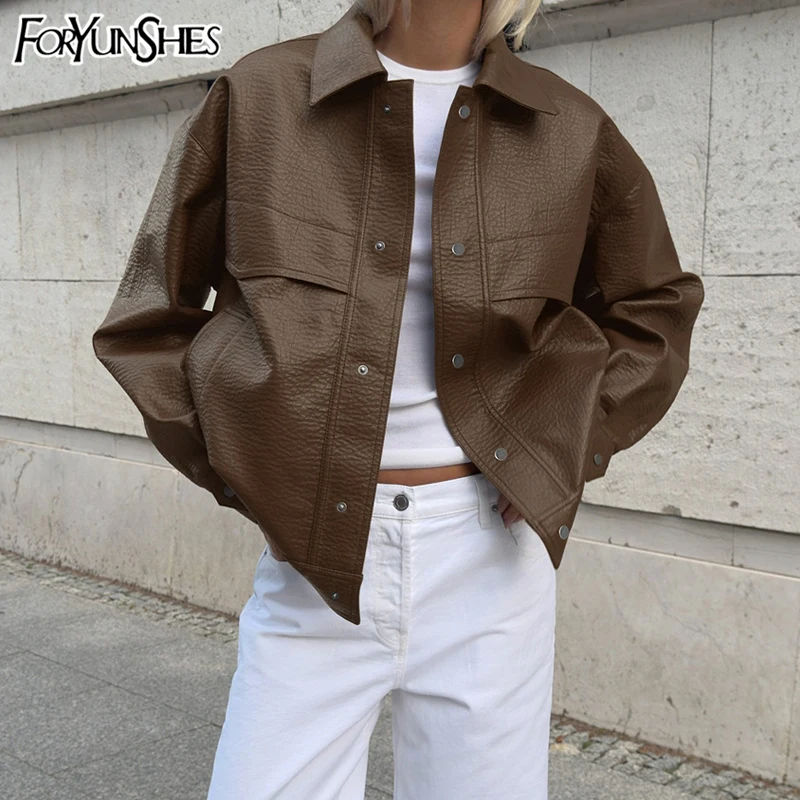 Women Turn Down Collar Faux Leather PU Jackets Retro Single Breasted Casual Biker Coat 2025 Fall Winter Harajuku Y2K Clothes
Women Turn Down Collar Faux Leather PU Jackets Retro Single Breasted Casual Biker Coat 2025 Fall Winter Harajuku Y2K Clothes