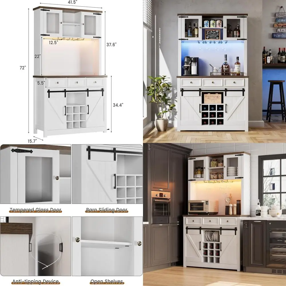 72 Rustic White Kitchen Bar Cabinet with LED Lights, Power Outlets, Sliding Door, and Wine Storage
72 Rustic White Kitchen Bar Cabinet with LED Lights, Power Outlets, Sliding Door, and Wine Storage