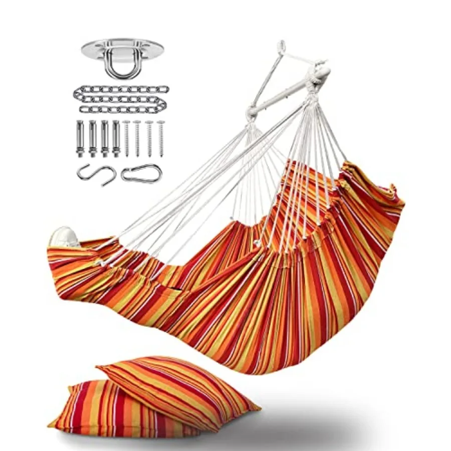 Hanging Hammock Chair Large Swing Chair with Feet Rest and HardwareMax 500lbs Steel Spread Bar with Anti Slips 2 Cushions and S
Hanging Hammock Chair Large Swing Chair with Feet Rest and HardwareMax 500lbs Steel Spread Bar with Anti Slips 2 Cushions and S
