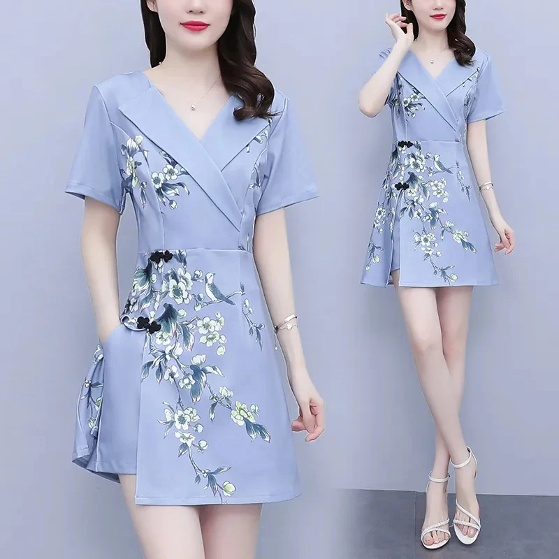 Large Size Improved Cheongsam Suit Skirt Short Sleeve Womens 2022 Summer New Temperament Slim Printed Shorts Two-piece Sets
Large Size Improved Cheongsam Suit Skirt Short Sleeve Womens 2022 Summer New Temperament Slim Printed Shorts Two-piece Sets