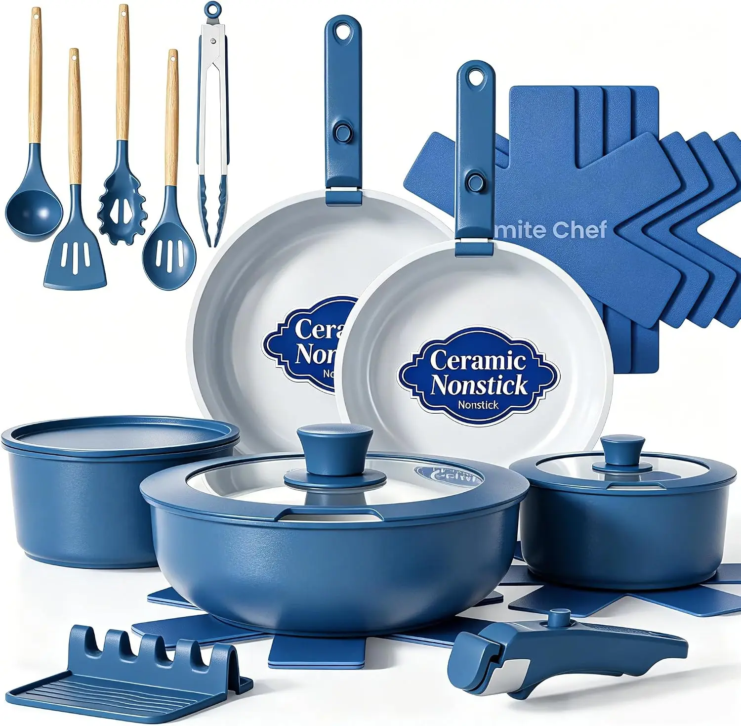 21 Pcs Nonstick Ceramic Cookware Set with Detachable Handles, PFAS-Free, Induction Ready, Space-Saving for RV & Kitchen
21 Pcs Nonstick Ceramic Cookware Set with Detachable Handles, PFAS-Free, Induction Ready, Space-Saving for RV & Kitchen