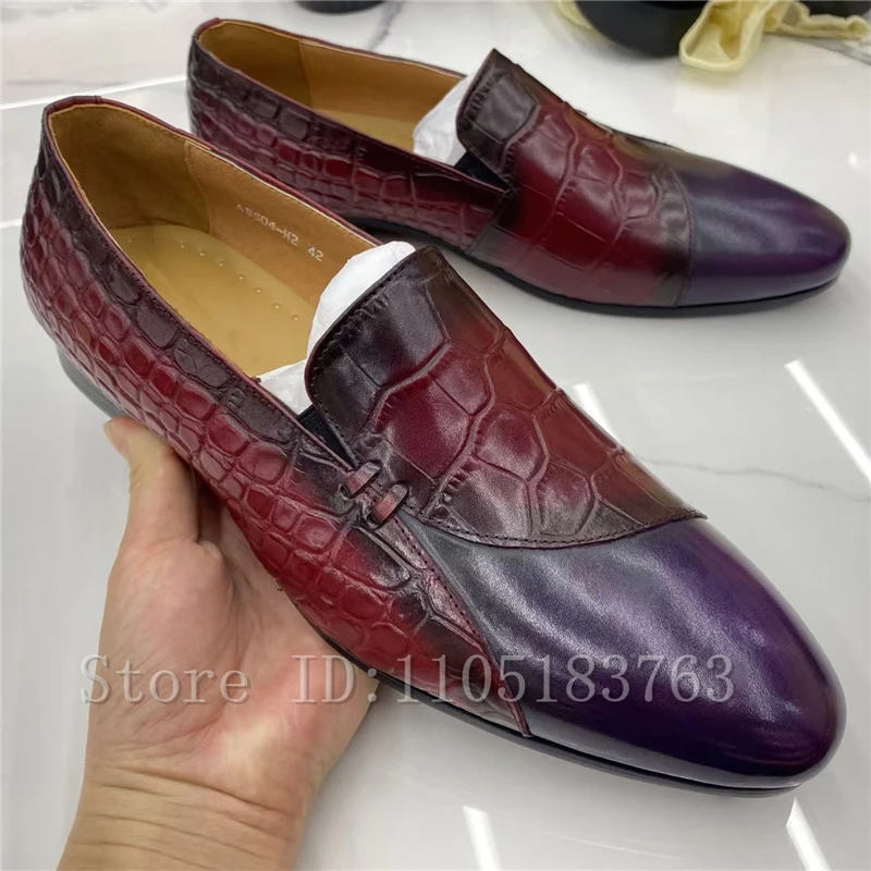 Men Luxury Purple Red Crocodile Embossed Patchwork Dress Shoes Genuine Leather Pointed Toe Formal Loafers for Business Party
Men Luxury Purple Red Crocodile Embossed Patchwork Dress Shoes Genuine Leather Pointed Toe Formal Loafers for Business Party