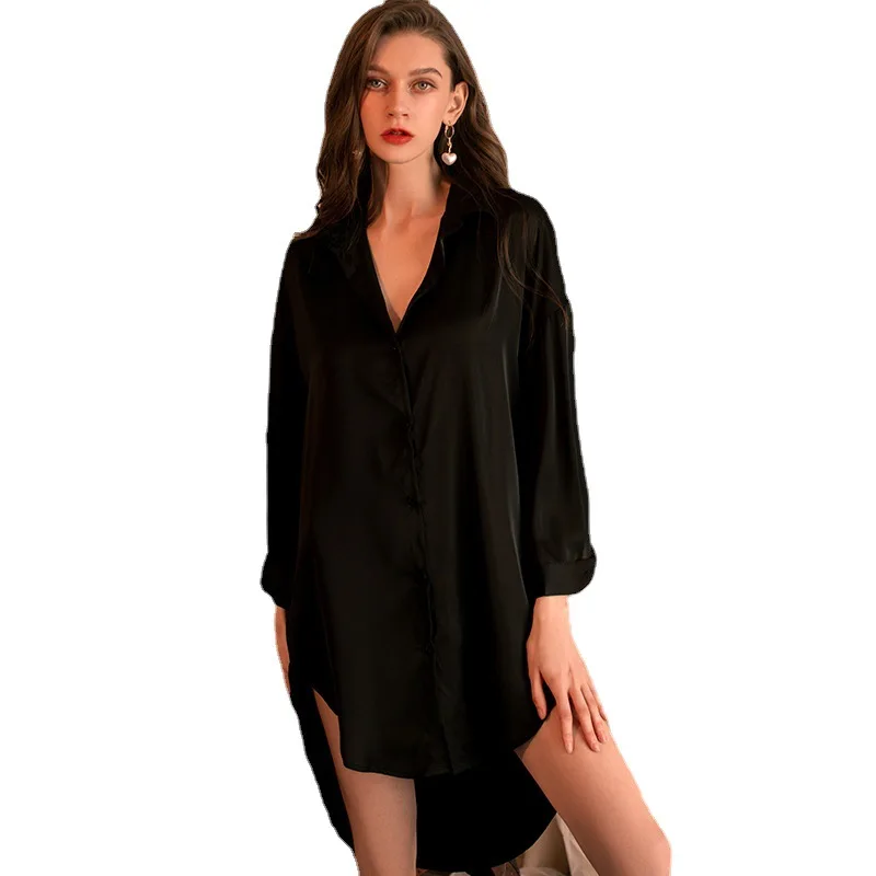 Sexy Satin Nightdress Boyfriend Style Women Sleepshirt Oversized Loose Single-breasted Irregular Hem Sleeping Dress Lingeries
Sexy Satin Nightdress Boyfriend Style Women Sleepshirt Oversized Loose Single-breasted Irregular Hem Sleeping Dress Lingeries
