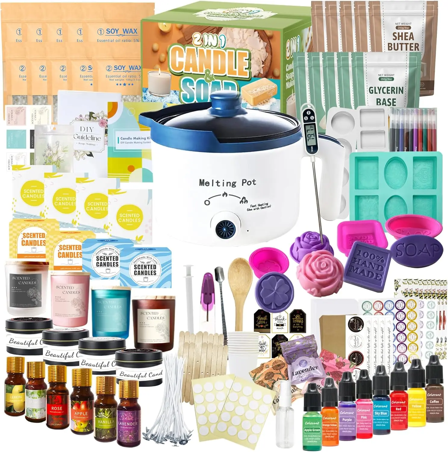 Deluxe DIY 2 in 1 Candle Soap Making Supplies Kit with Wax Soap Melter and Candle Making Supplies for Adults Beginners
Deluxe DIY 2 in 1 Candle Soap Making Supplies Kit with Wax Soap Melter and Candle Making Supplies for Adults Beginners