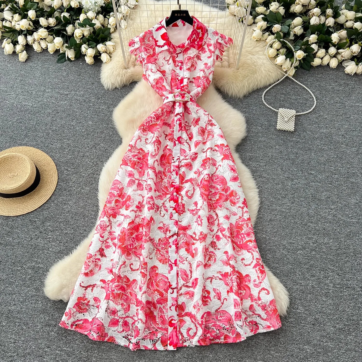 Elegant Flower Embroidery Lace Hollow Out Dress Women 2025 Summer Turn Down Neck Flying Sleeve Casual Belt Long Party Vestidos
Elegant Flower Embroidery Lace Hollow Out Dress Women 2025 Summer Turn Down Neck Flying Sleeve Casual Belt Long Party Vestidos