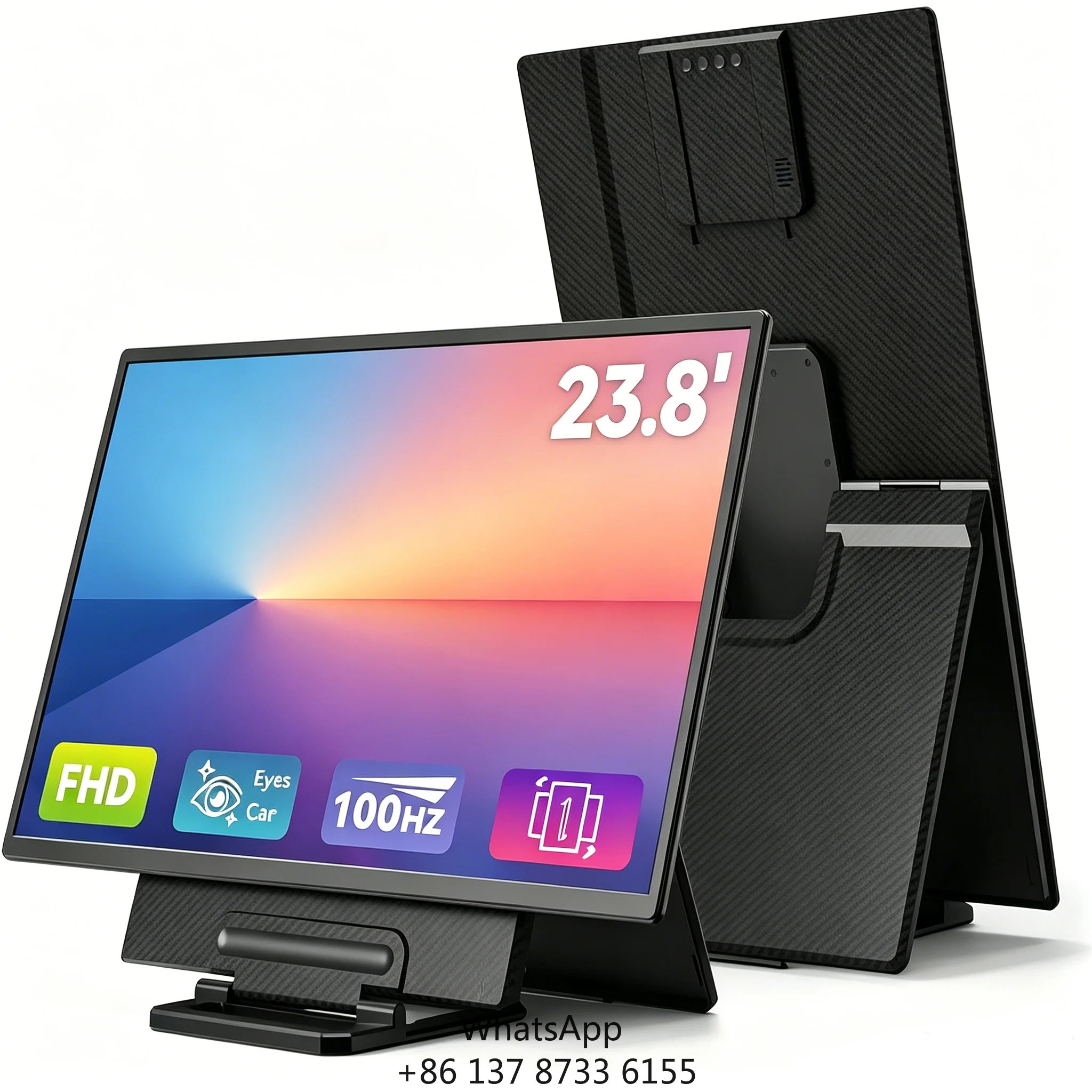23.8 Inch HD Dual Screen Laptop Extender 100Hz Refresh Rate Screen For Console Gaming Screen Casting Portraitand Landscape Modes
