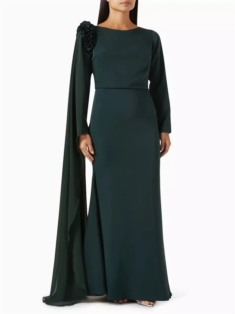New Product Round Neck Ruffle Detail Long Sleeves Mermaid Satin Evening Dress Back Zipper Cape Panel Floor Length Gown for Women
New Product Round Neck Ruffle Detail Long Sleeves Mermaid Satin Evening Dress Back Zipper Cape Panel Floor Length Gown for Women